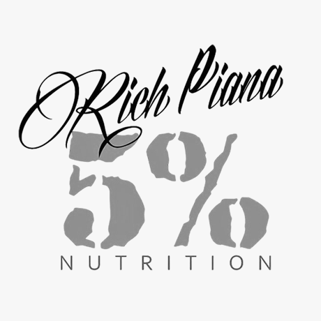 Rich Piana 5 percent nutrition logo in black, white and grey.