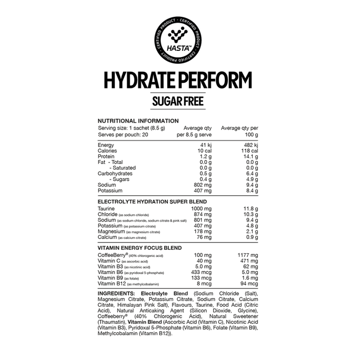 Hydrate Perform Sugar Free (20 Serve Sachets)